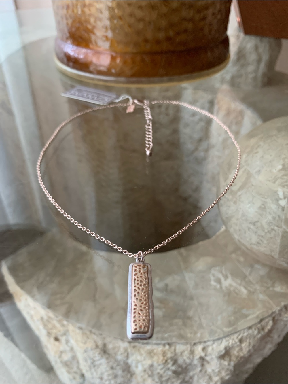 Canvas Rose Gold and Silver Bar Pendant Necklace